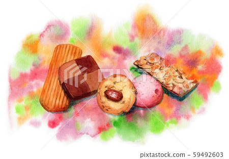 Various cookies painted in watercolor Various cookies painted in watercolor 59492603