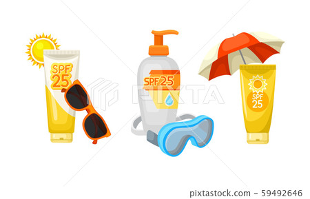 Sun Protection Cosmetics And Stuff For A Summer Holiday And Beach Vector Illustration Set Isolated Sun Protection Cosmetics And Stuff For A Summer Holiday And Beach Vector Illustration Set Isolated 59492646