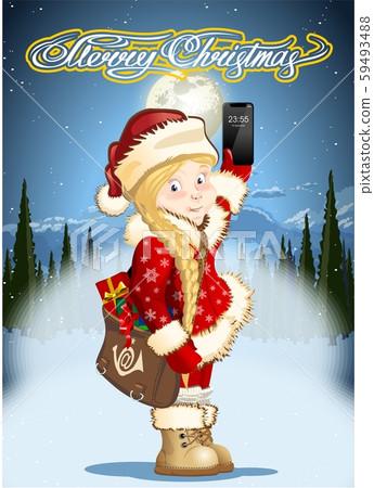 Christmas card with cartoon Snow Maiden - Postman 59493488