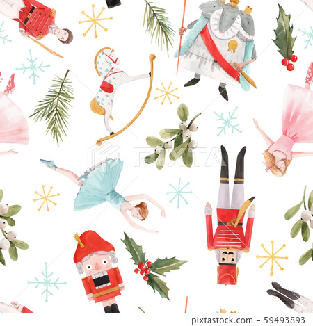 Watercolor vector christmas winter nutcracker fairy tale ballet seamless pattern 59493893