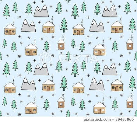 Vector seamless pattern of doodle house and trees - Stock Illustration ...