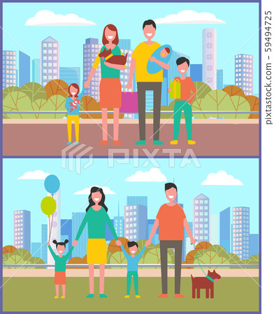 Family in City Park, Mother and Father with Kids Family in City Park, Mother and Father with Kids 59494725