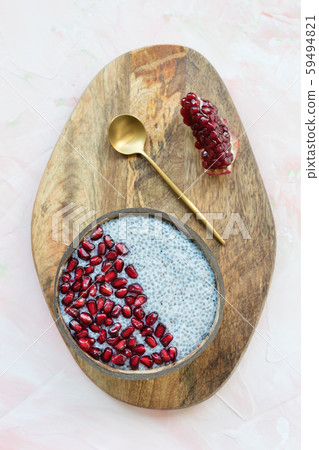 Chia seed pudding with pomegranate in a bowl Chia seed pudding with pomegranate in a bowl 59494821