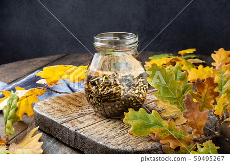 Preparation of a homemade herbal tincture from oak bark Preparation of a homemade herbal tincture from oak bark 59495267