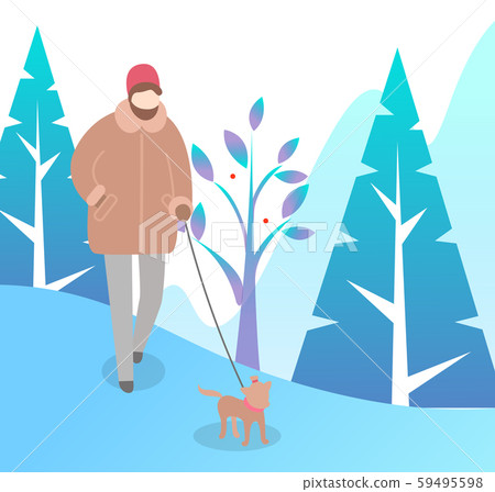 Female Walking with Dog in Winter Park Vector - Stock Illustration ...