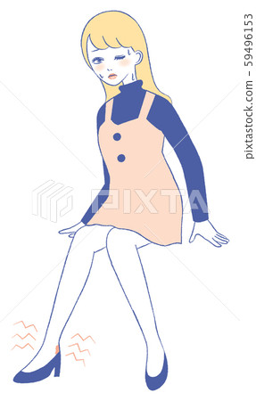 Woman rubbing shoes, painful illustration Woman rubbing shoes, painful illustration 59496153