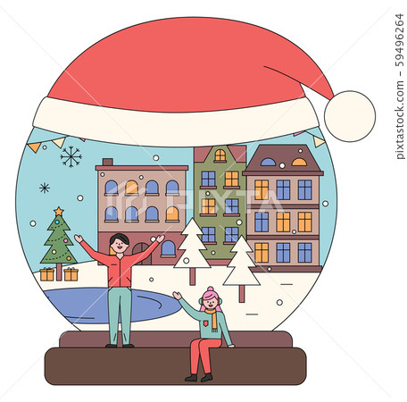 Man and Woman Walking in City, Christmas Snowball Man and Woman Walking in City, Christmas Snowball 59496264
