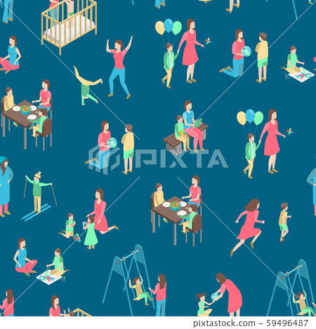 Characters Different Nanny Concept Seamless Pattern Background 3d Isometric View. Vector 59496487