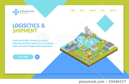 Logistic Transportation Concept Landing Web Page Template 3d Isometric View. Vector 59496557