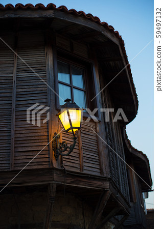 Beautiful ancient lamp at night. Bulgaria, Beautiful ancient lamp at night. Bulgaria, 59497132