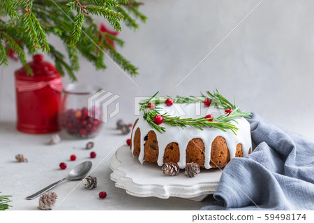 Traditional homemade Christmas fruit cake on the 59498174