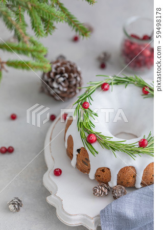 Traditional homemade Christmas fruit cake on the Traditional homemade Christmas fruit cake on the 59498178