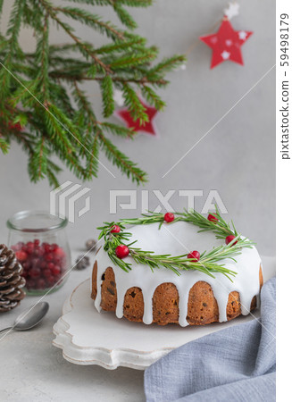 Traditional homemade Christmas fruit cake on the Traditional homemade Christmas fruit cake on the 59498179