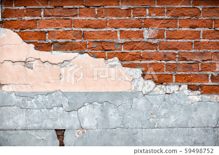 Old broken wall with visible bricks texture 59498752