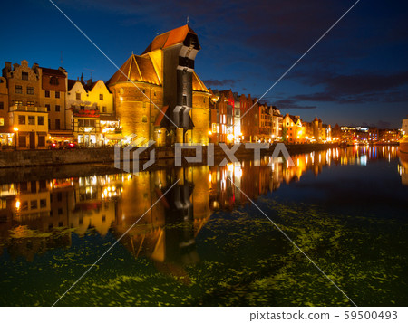 Gdansk Old Town and famous crane by night 59500493