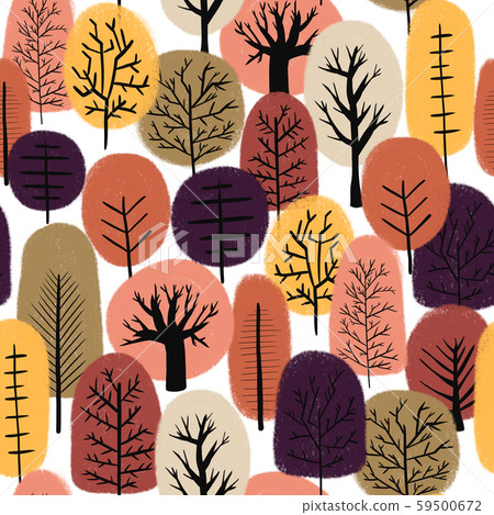 Autumn trees seamless pattern. Fall nature... - Stock Illustration ...
