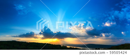 Panorama Sunset sky with ray light in twilight 59505424