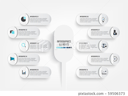 Vector infographic template with 3D paper label, integrated circles. Business concept with 10 option 59506373