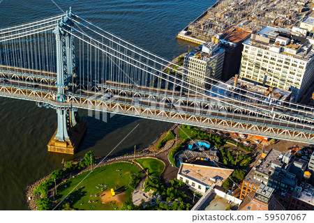 Aerial view of the Manhattan Bridge over the East River in NY 59507067