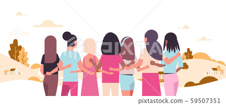 women standing and embracing together mix race girls struggling against breast cancer disease women standing and embracing together mix race girls struggling against breast cancer disease 59507351