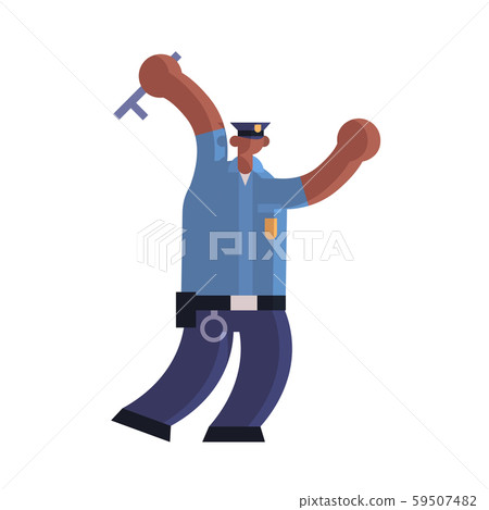 police officer using stick african american policeman in uniform holding baton security authority police officer using stick african american policeman in uniform holding baton security authority 59507482