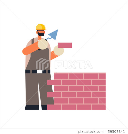 male builder using spatula workman laying brick wall construction worker in uniform bricklaying male builder using spatula workman laying brick wall construction worker in uniform bricklaying 59507841