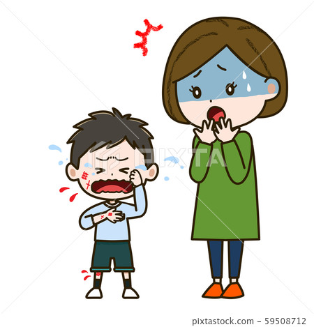 Illustration of an injured boy and a worried mother Illustration of an injured boy and a worried mother 59508712