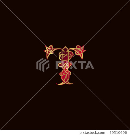 luxury letter T Decoration Logo design concept - Stock Illustration ...