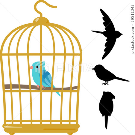 Blue little bird in birdcage 59511342