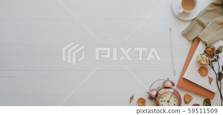 Top view of feminine vintage workspace with copy 59511509