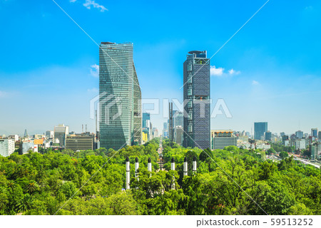 skyline of mexico city and  Chapultepec park 59513252