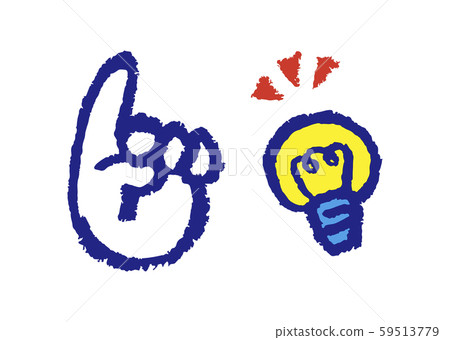 Hand sign and light bulb mark (crayon handwriting) 59513779