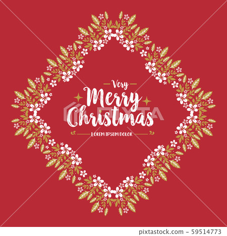 Template for design greeting card of very merry christmas, with artwork of leaf floral frame. Vector 59514773