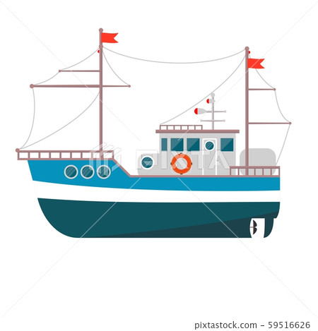 Commercial fishing boat side view . Sea or ocean transportation, marine ship for industrial seafood 59516626