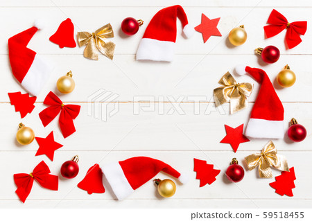 Top view of Christmas decorations and toys on 59518455
