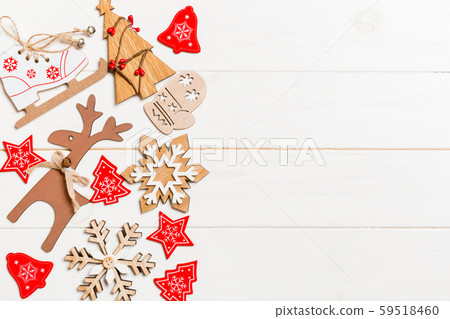 Top view of Christmas decorations and toys on 59518460