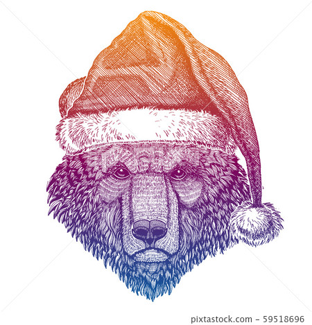 Bear. Vector animal wearing Santa Claus Christmas hat. Print for children. Kids illustration for Bear. Vector animal wearing Santa Claus Christmas hat. Print for children. Kids illustration for 59518696