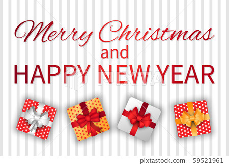 Merry Christmas and Happy New Year, Box with Gift Merry Christmas and Happy New Year, Box with Gift 59521961
