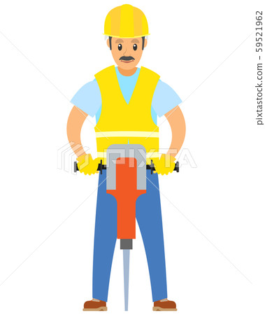 Male with Drill, Worker Wearing Special Uniform Male with Drill, Worker Wearing Special Uniform 59521962