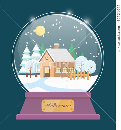 Hello Winter Snow Globe with House in Village Hello Winter Snow Globe with House in Village 59521965