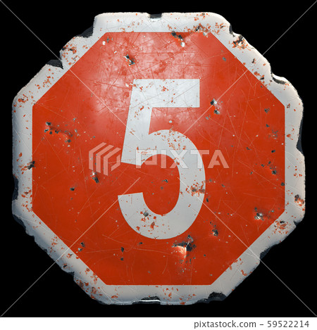 Public road sign in red and white with a capitol letter 5 in the center isolated on black background Public road sign in red and white with a capitol letter 5 in the center isolated on black background 59522214