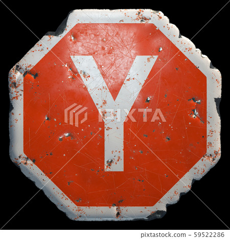 Public road sign in red and white with a capitol letter Y in the center isolated on black background 59522286