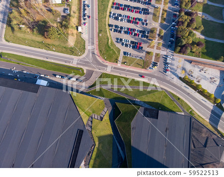 Aeriale view of Katowice. Modern Buildings and city roads. Katowice is the largest city and capital Aeriale view of Katowice. Modern Buildings and city roads. Katowice is the largest city and capital 59522513