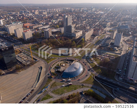 Aeriale view of Katowice. Modern Buildings and city roads. Katowice is the largest city and capital Aeriale view of Katowice. Modern Buildings and city roads. Katowice is the largest city and capital 59522516
