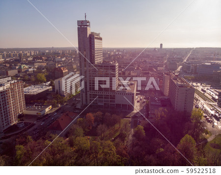 Aeriale view of Katowice. Modern Buildings and city roads. Katowice is the largest city and capital Aeriale view of Katowice. Modern Buildings and city roads. Katowice is the largest city and capital 59522518