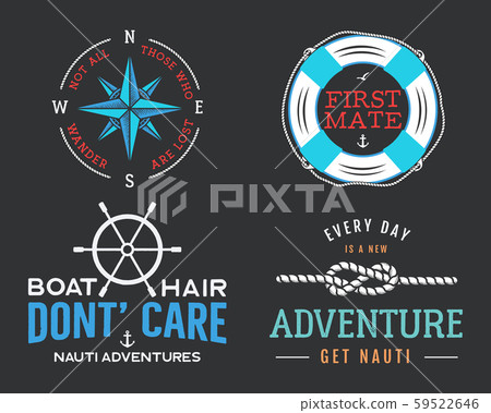 Nautical vintage prints designs set for t-shirts, apparel. Marine logos and badges. Retro typography 59522646