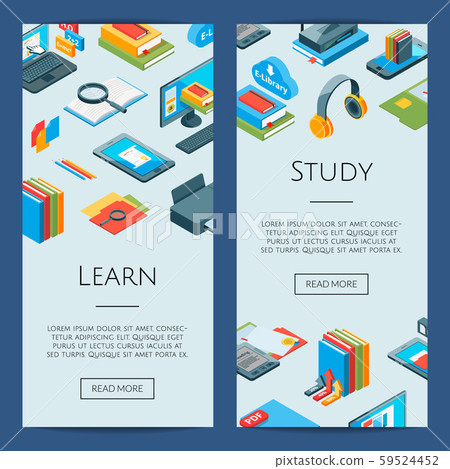 Vector isometric online education icons. 3d studying banners Vector isometric online education icons. 3d studying banners 59524452