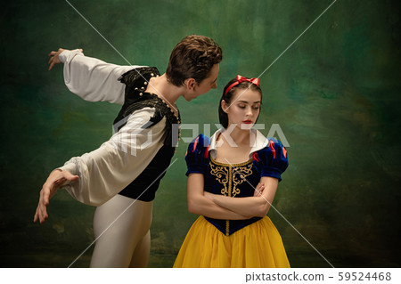 Young ballet dancers as a Snow White's characters in forest modern tales 59524468