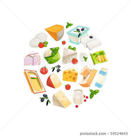 Vector cartoon dairy and cheese products in circle shape illustration Vector cartoon dairy and cheese products in circle shape illustration 59524643