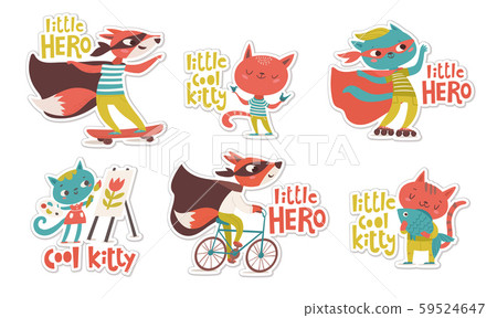 Little hero stickers with foxes and cats and lettering. 59524647